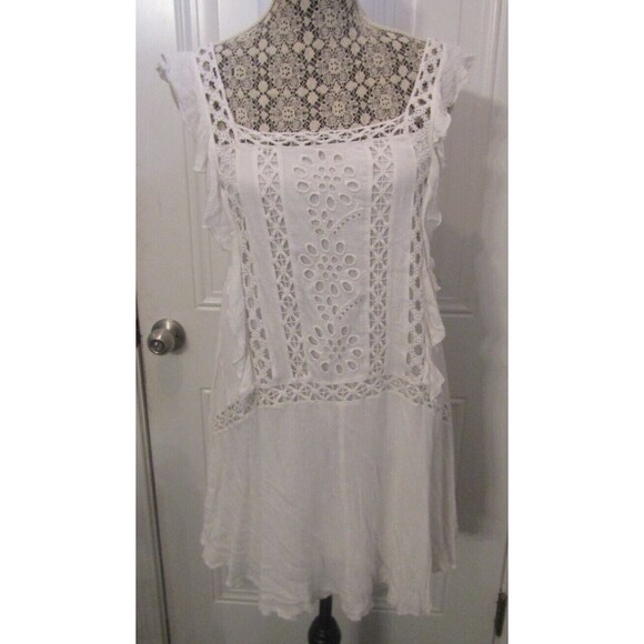 Free People Mini Dress White Crochet Priscilla Ruffled Womens Size M - Picture 5 of 12